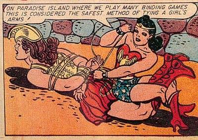 Wonder Woman untying woman in bondage