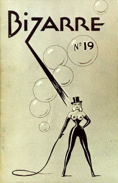 Bizarre magazine: woman with shiny stockings and boots, whip, and large bubbles
